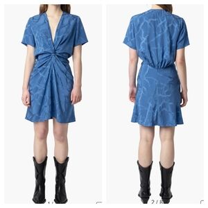 Zadig & Voltaire Rozom Short Sleeve Silk Jacquard Dress Blue Size Large